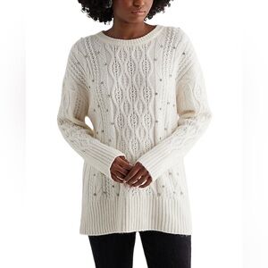 Express Embellished Cable Knit Tunic Sweater In Swan Size Small‎